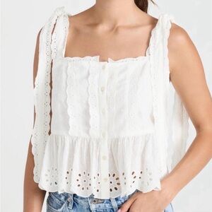 FARM Rio White Eyelet Lace Blouse